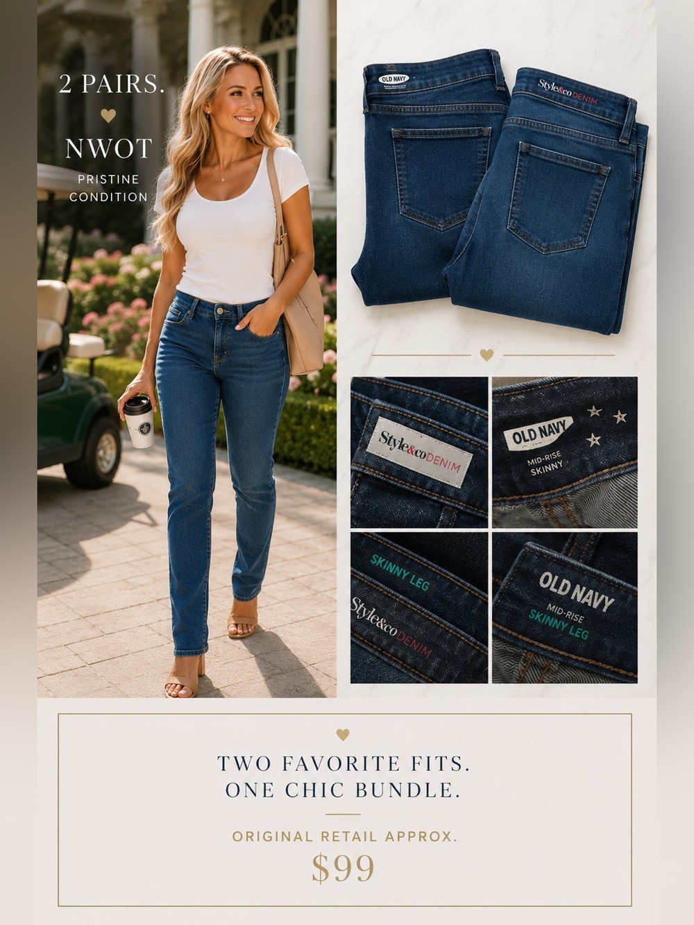 Style & Co. Women's Skinny Jeans in Classic Blue - 2 Pair Bundle